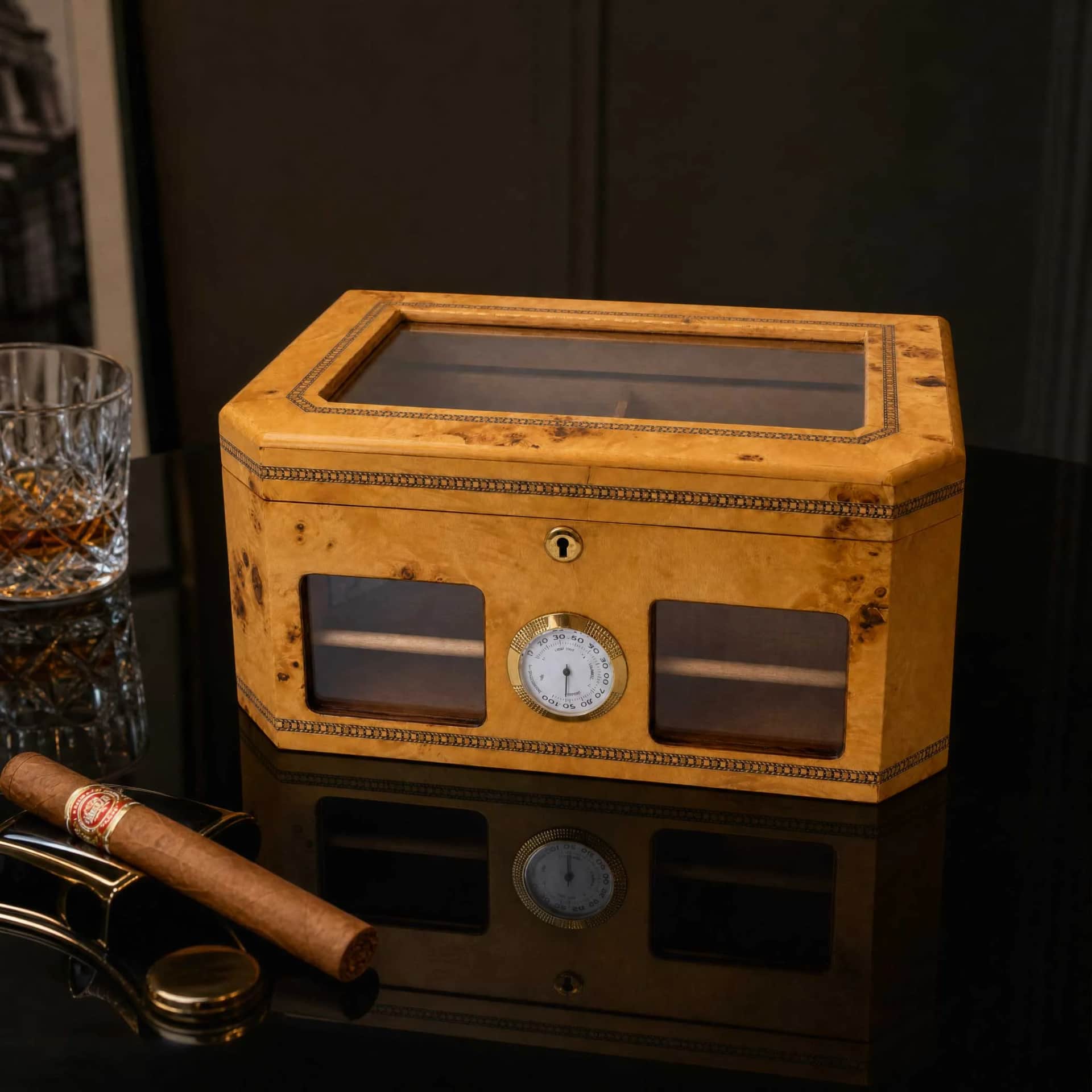 Handmade cigar humidor with piano lacquer finish