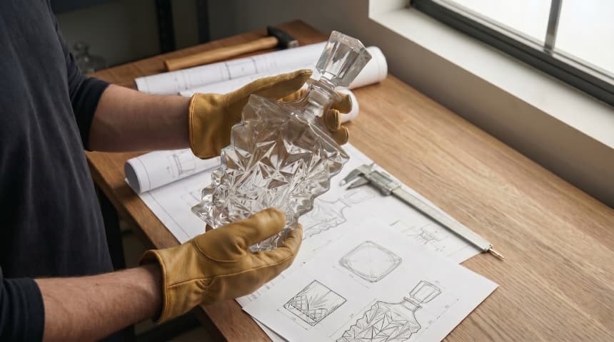 Glass decanter production and quality inspection at our Qingdao facility