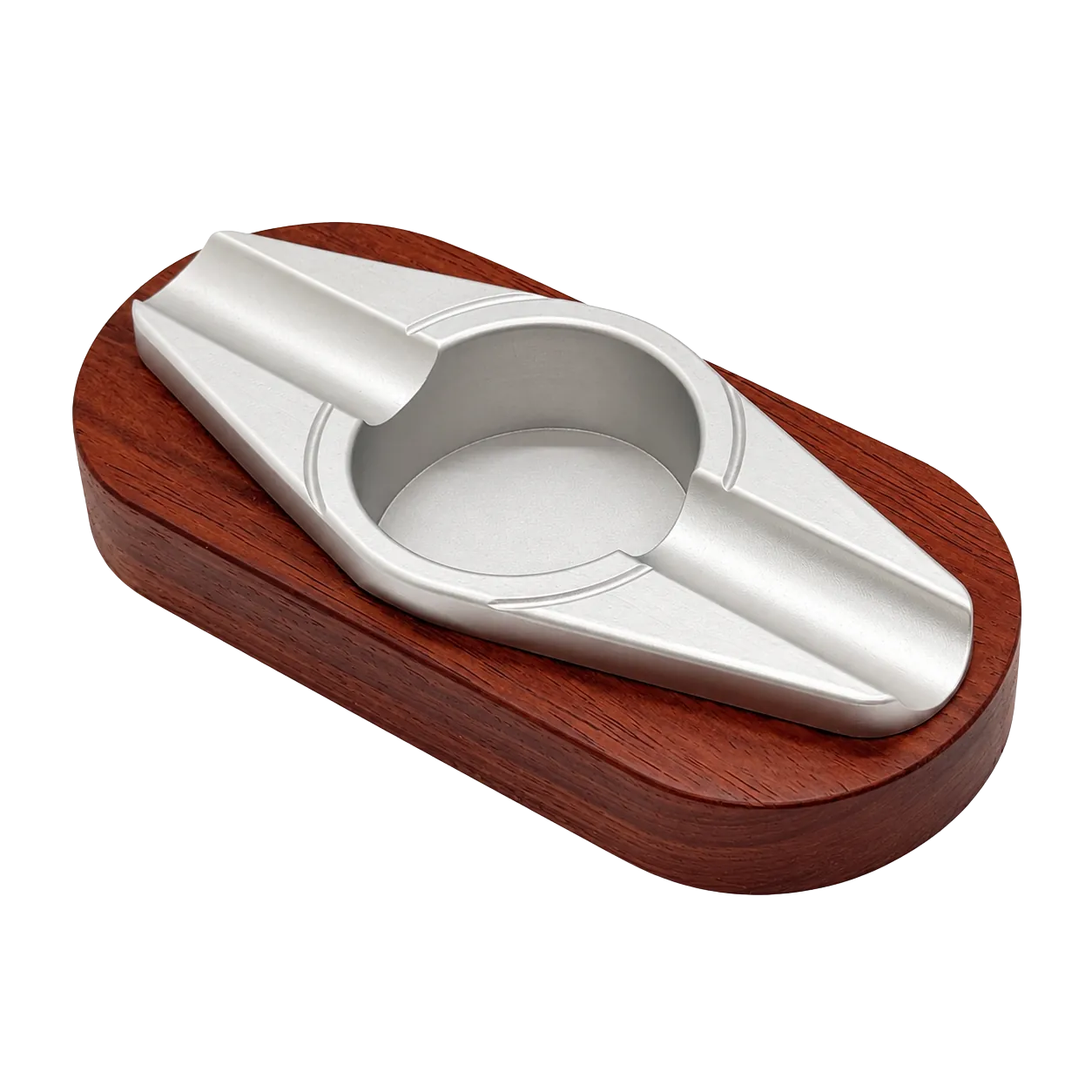 Double-rest classic hardwood cigar ashtray with a silver-finish aluminium insert for OEM programmes