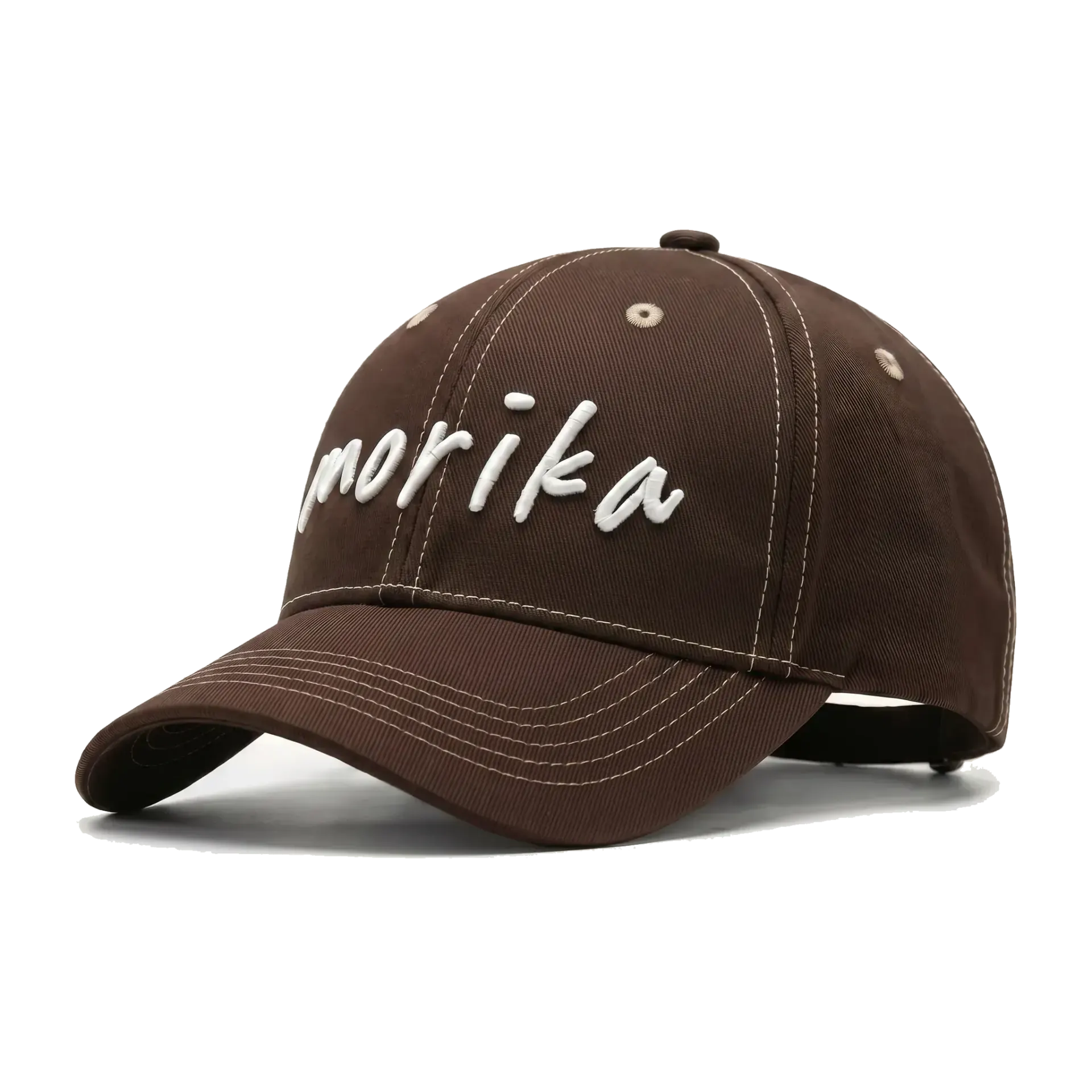 Custom embroidered baseball cap product detail with logo stitching on cotton twill