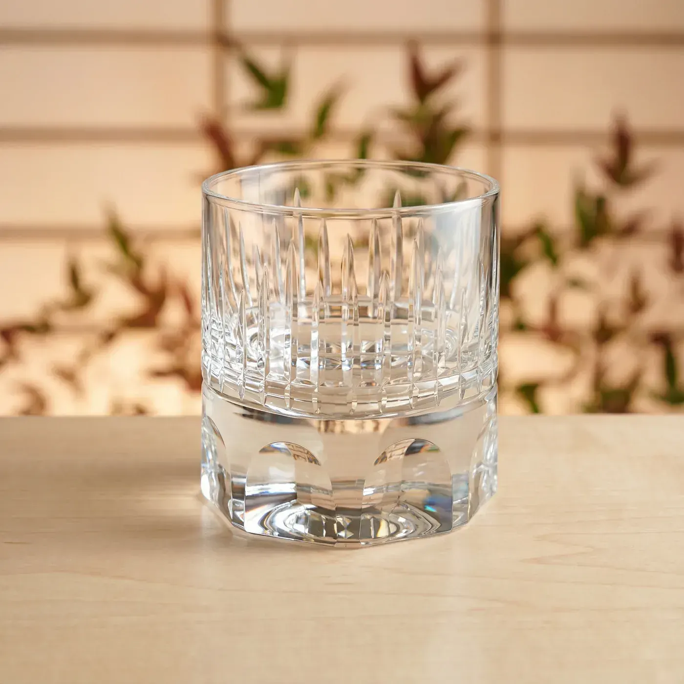 Clear Edo Kiriko tumbler with nanako lattice band and arched base cuts