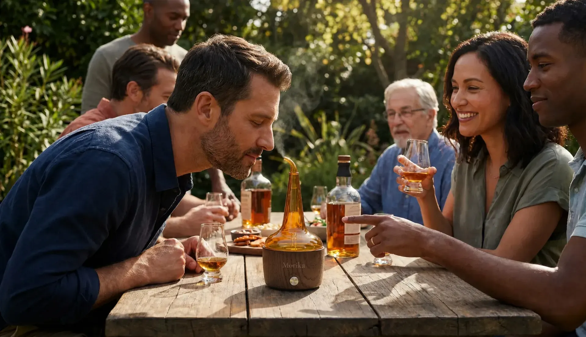 Cordless whiskey nosing diffuser used in an outdoor distillery tasting and brand event activation